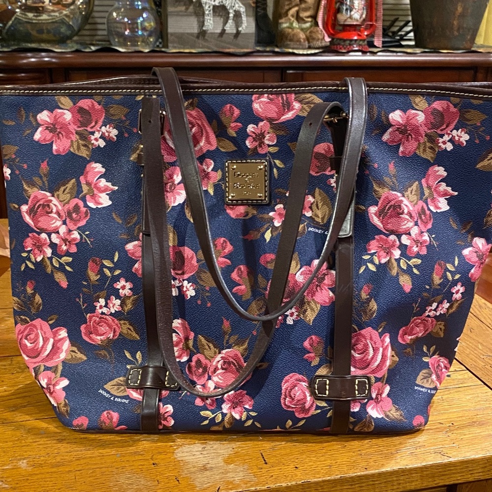 Dooney & Bourke Navy and Pink Floral Tote
